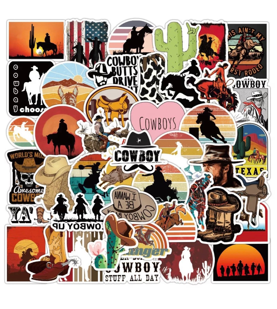 Cowboy Western Texas Random Sticker Pack for Laptop, Hydroflask ...