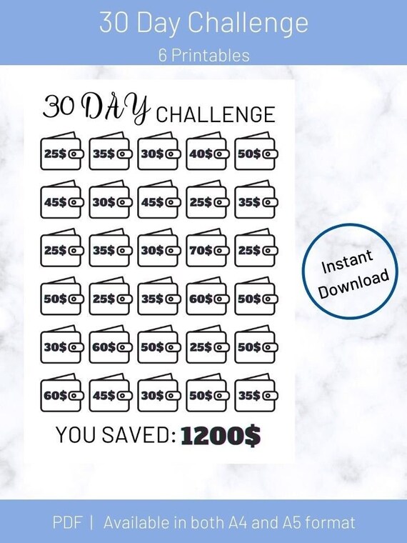 30 Day Saving Challenge Saving Made Fun and Simple A4 and - Etsy