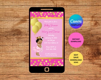 Princess Baby Shower Invitation Digital Download Editable Template