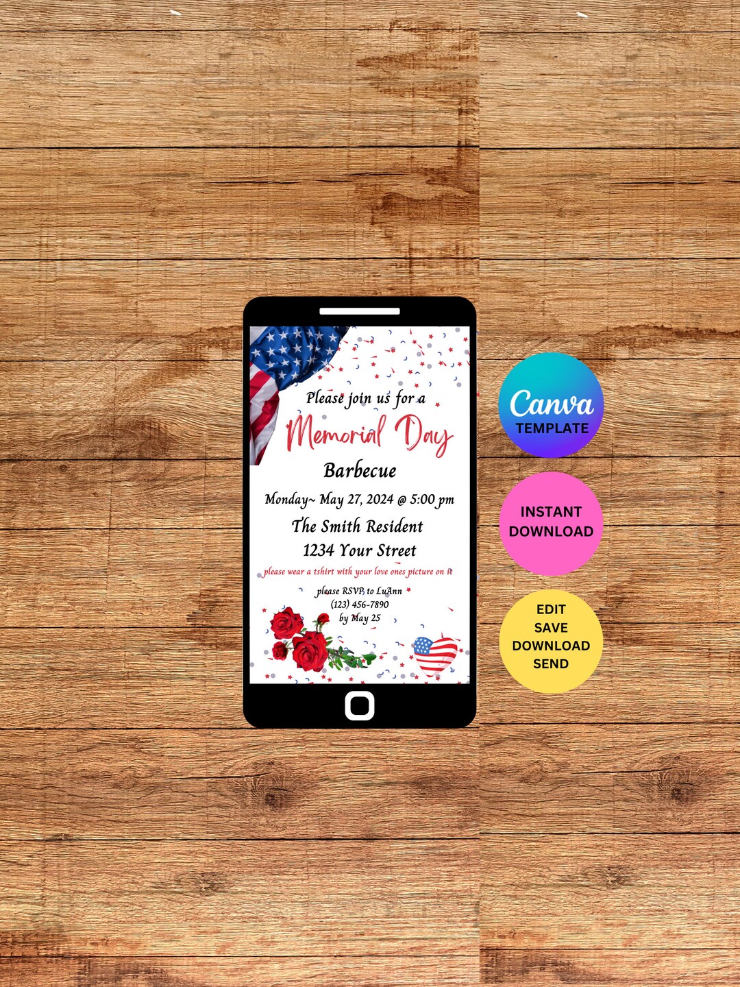 Memorial Day Barbecue Digital Invitation Editable Template Instant ...