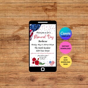 Memorial Day Barbecue Digital Invitation Editable Template - Etsy