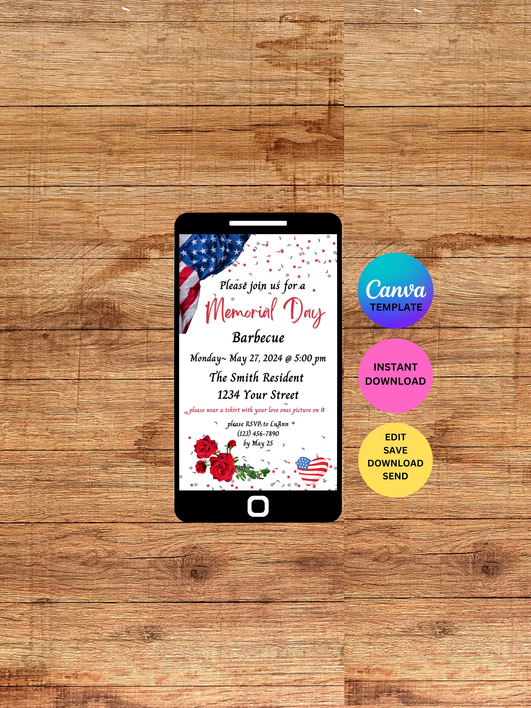 Memorial Day Barbecue Digital Invitation Editable Template Instant ...