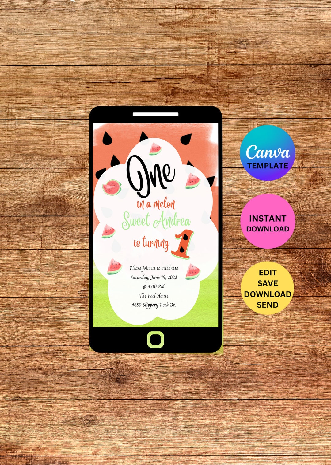 One in A Melon Birthday Party Digital Invitation Instant Download ...