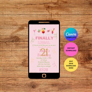 Final Legal 21 digitale verjaardagsfeestje uitnodiging digitale download bewerkbare sjabloon verjaardagsfeestje