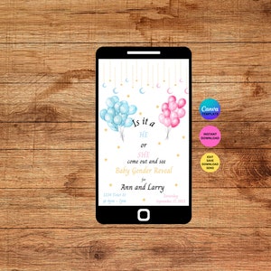 Baby Gender Reveal Digital Invitation Instant Download Editable Canva Template Baby Shower