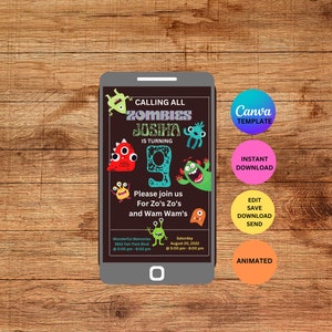 Calling All Zombies Birthday Party Digital Invitation Digital Download Editable Canva Template Instant Download Happy Birthday