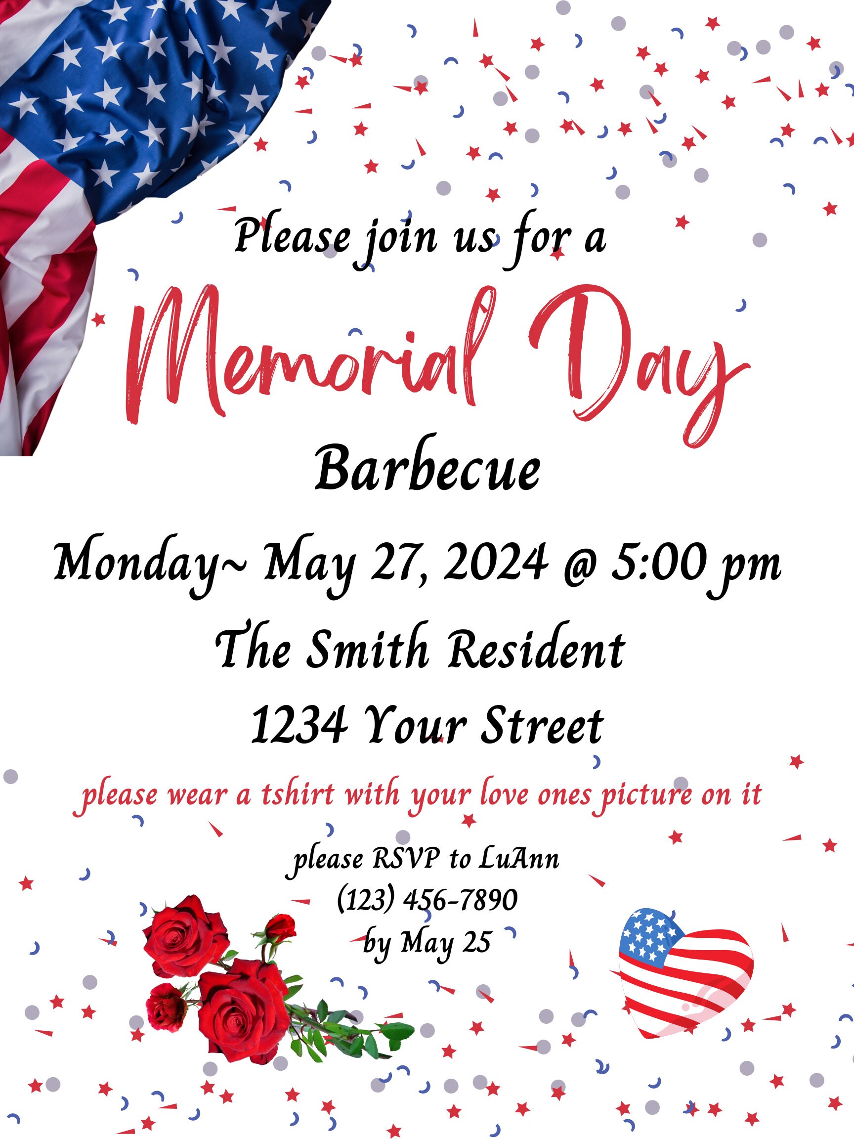 Memorial Day Barbecue Digital Invitation Editable Template Instant ...