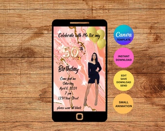 Celebrating 50 Years Happy Birthday Digital Invitation Editable Template Instant Download Canva Template