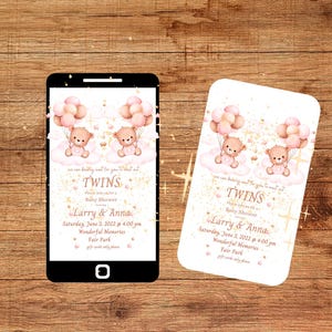 We Can Bearly Wait Twin Girls Digital Baby Shower Invitation Editable Template Instant Download