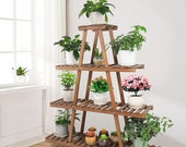 Plant display ladder - wooden plant stand - triangle wooden shelf ladder Flower display stand