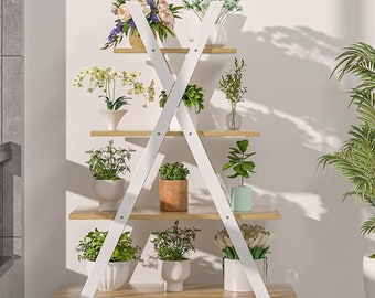 wooden plant ladder-4 tier bookshelf-multi tier plant stand- Bookcase shelf- Flower rack