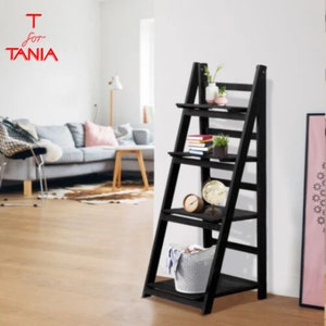 4-Tier Wooden Ladder Shelf Foldable Bookcase Storage Rack Black