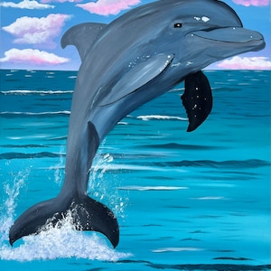 Original one of a kind happy jumping dolphin painting