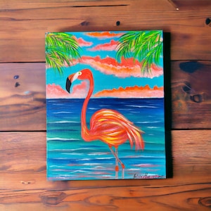 Original One Of A Kind, Flamingo Art, Flamingo Painting, Beach Art