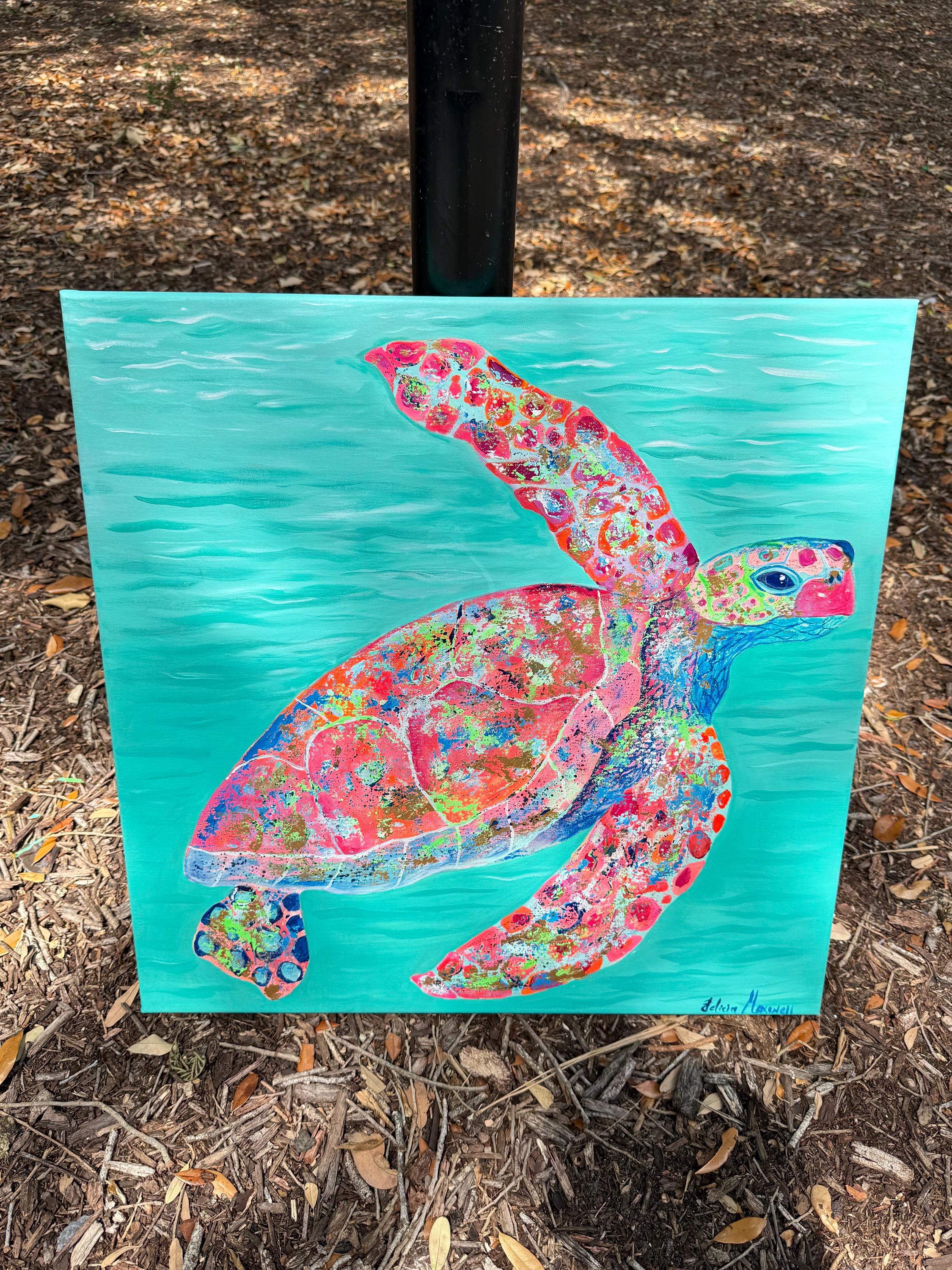 オリジナルで唯一無二のカラフルなウミガメの絵画 - Etsy 日本
