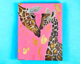 Original One Of Kind Mother And Baby Giraffe Painting