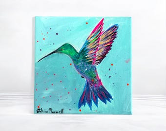 ハチドリの絵画 - 熱帯の色鮮やかな鳥のオリジナルアクリル画 - Etsy 日本