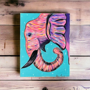 Original One Of Kind Pink Abstract Elephant Painting