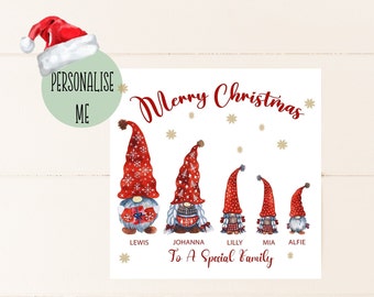 Personalised Christmas Card, Family, Gonks, gnomes, Xmas Keepsake Card To family, family, family card, personalised