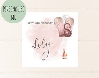 18TH birthday card, Personalised birthday card, card for her, eighteen, birthday card for her, Balloons, 18th card, Prosecco, Celebrate