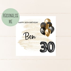 30th birthday card, Personalised birthday card, birthday card, card for him, thirty, birthday card for him, card for man, 30th card for boy image 1
