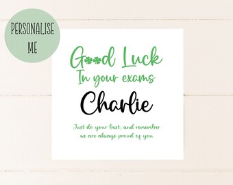 Personalised Exam Good Luck Card, Card for GCSE, SAT's, Exams, 4 leaf clover,  Good Luck Card, Exams Card, Sitting Exams Card, proud of you