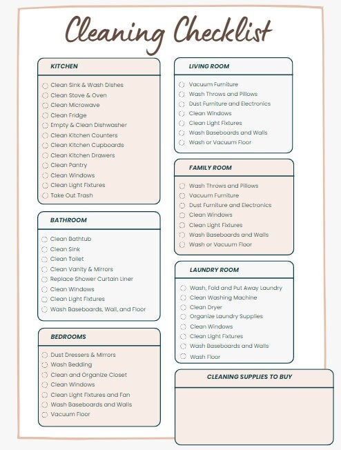 Cleaning Checklist - Etsy
