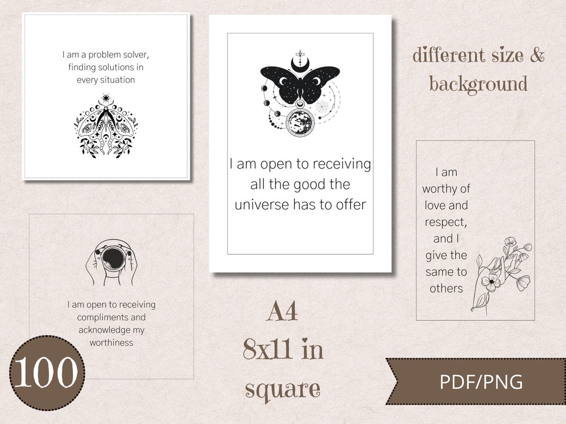 100 Affirmation Cards PDF and PNG Digital Download - Etsy