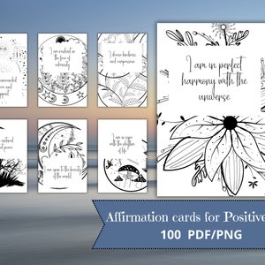 100 Affirmationskarten für Positive Mind PDF und PNG Digital Download, Mindfulness Positive Affirmationen, Positive Zitate druckbares Geschenk