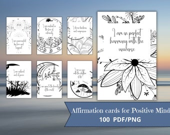 100 Positive Affirmation Cards: Printable Mindfulness Quotes (PDF & PNG)