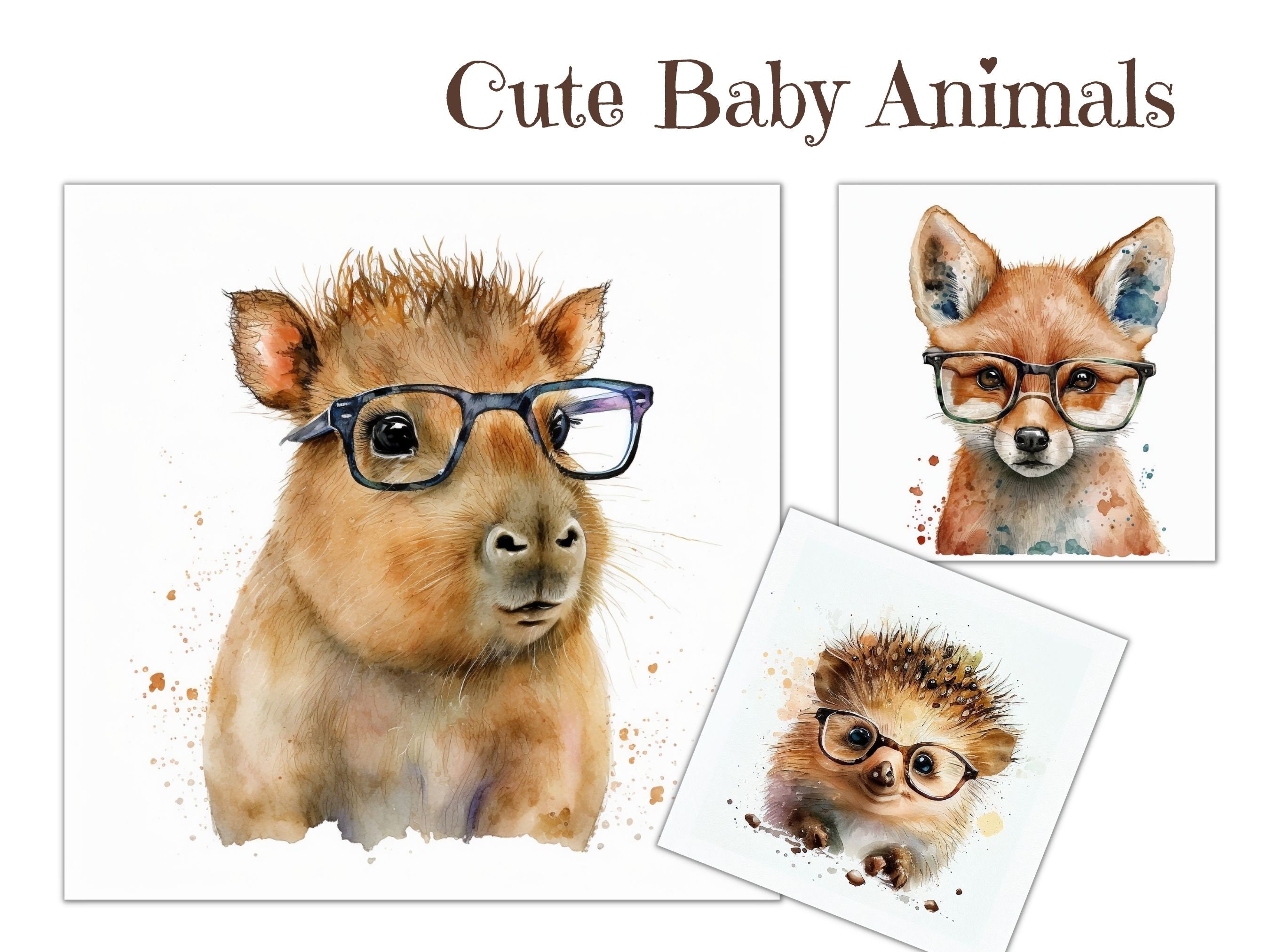 Watercolor Cute Baby Animals Clipart Digital Download JPG - Etsy