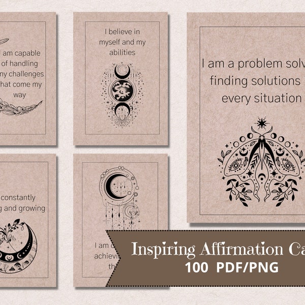 100 Affirmation Cards PDF and PNG Digital Download, Mindfulness Positive Affirmations,Positive Quotes Printable Gift