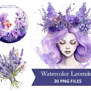 Watercolor clipart Fantasy Lavender,Design Illustration Watercolor,Watercolor card, planner,journal decoration,printable,craft paper