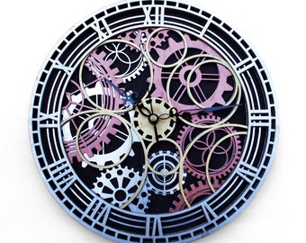 3D Wall Clock Gears plywood Personalization