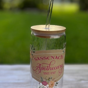 Sassenach, Apothecary 1767, Outlander, Glass can 16 oz, Fraser, beer, tea, ice coffee, gift.