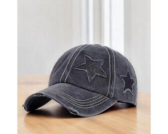 Cappellino da baseball con stella ricamata: berretto lavato Y2K