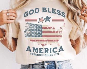 God Bless America Shirt: Patriotic USA Graphic Tee, USA 250th Anniversary Shirt, Retro 4th of July T-Shirt