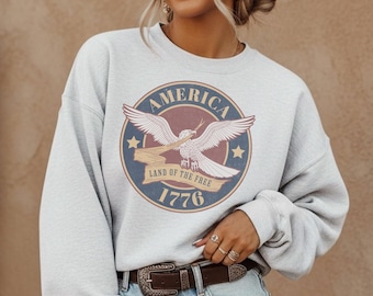 Vintage Patriotic USA Sweatshirt: Land of the Free Crewneck, USA 250th Anniversary Shirt, Retro 4th of July Pullover