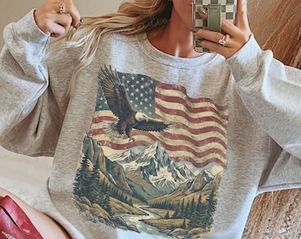 Retro Patriotic Graphic Crewneck Sweatshirt, Vintage Style USA Sweater, USA 250th Anniversary Shirt, 4th of July Pullover
