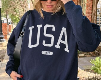 USA Sweatshirt: Patriotic American Flag Crewneck, 4th of July Shirt