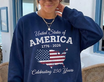 USA 250th Anniversary Sweatshirt, American Flag Sweatshirt, Vintage Style Patriotic Graphic Crewneck, 4th of July Shirt