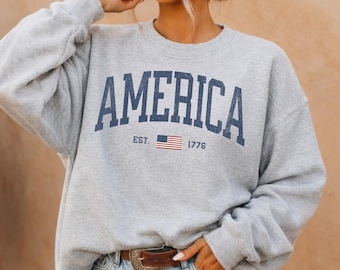Sweat-shirt America : col rond à imprimé patriotique des États-Unis, chemise du 250e anniversaire des États-Unis, pull du 4 juillet