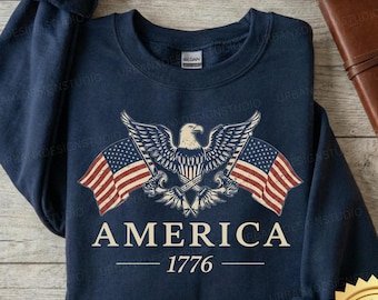 America 1776 Sweatshirt, USA 250th Anniversary Crewneck, Vintage Style Patriotic Graphic Crewneck, 4th of July Shirt