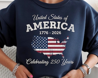 USA 250th Anniversary Sweatshirt, American Flag Sweatshirt, Vintage Style Patriotic Graphic Crewneck, 4th of July Shirt