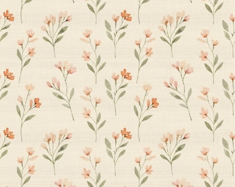 Soft Cream Wildflower Floral Fabric, Watercolor Botanical Print, Whimsical Flower Pattern