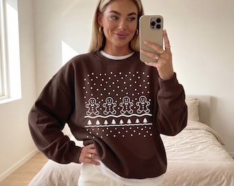 Gingerbread Christmas Sweatshirt, Festive Holiday Party Crewneck, Cozy Winter Sweater