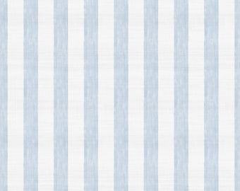 Light Blue Striped Fabric, Watercolor Cabana Stripe Print, Coastal Nautical Pattern