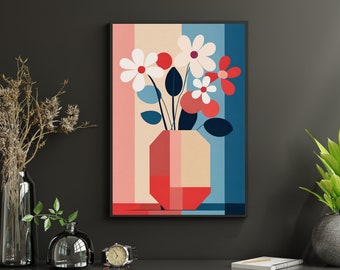 Geometric Wall Art | Minimalist Floral Decor | Modern Abstract Art Print | Colorful Home Decor