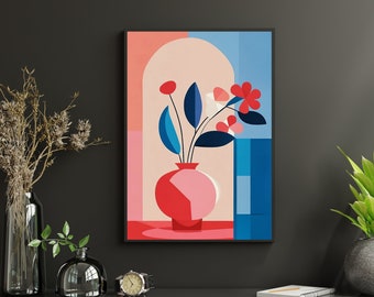 Stampa artistica floreale astratta / Decoro botanico colorato / Arte delle forme geometriche /