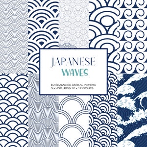 Japanese Waves Digital Paper, Japanese Paper, Waves Paper, Japanese Waves Pattern, Scrapbook Papers - DJP001